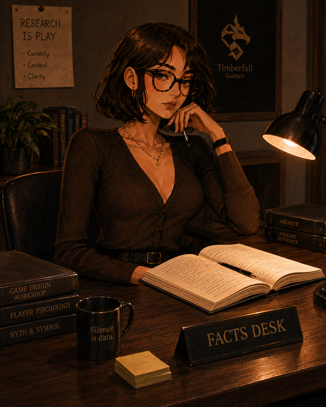 Solace at her research desk